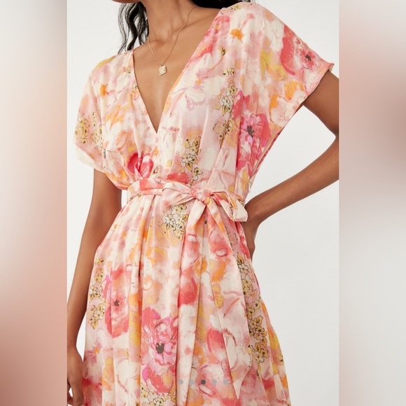 Free People Floral Mini Dress - Pink and Cream - Picture 3 of 14